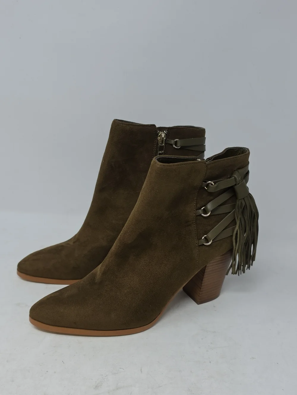 Mark Fisher Kadey Women’s Olive Suede Fringe Ankle Boots Size 9.5